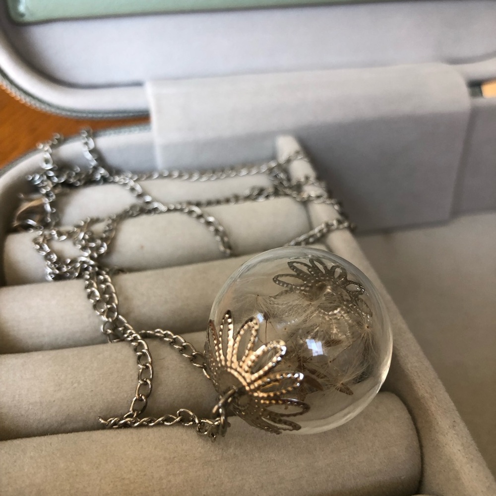 Fairy Core Silver Pendant Necklace with Real Dandelion Fuzz!